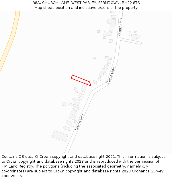 38A, CHURCH LANE, WEST PARLEY, FERNDOWN, BH22 8TS: Location map and indicative extent of plot
