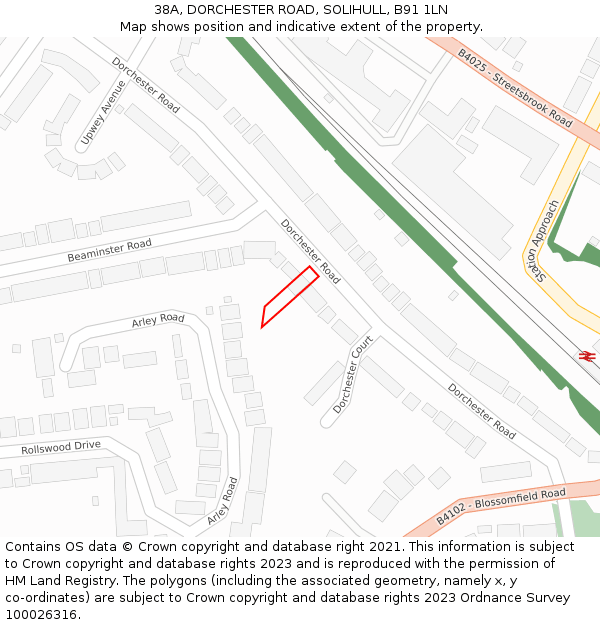 38A, DORCHESTER ROAD, SOLIHULL, B91 1LN: Location map and indicative extent of plot