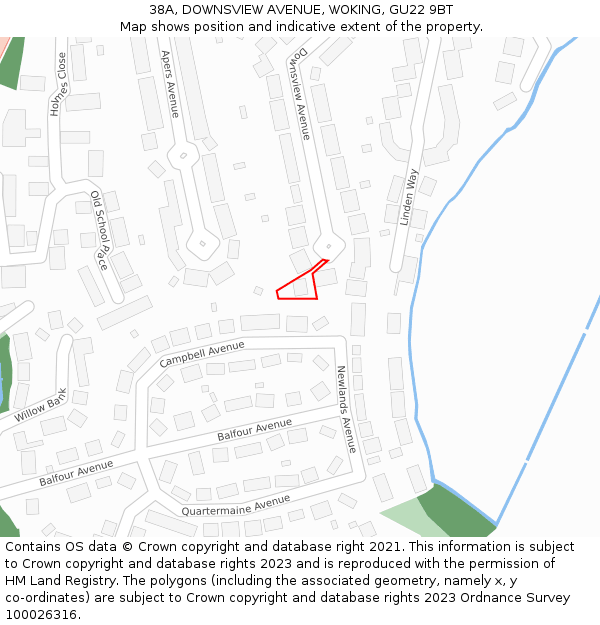 38A, DOWNSVIEW AVENUE, WOKING, GU22 9BT: Location map and indicative extent of plot