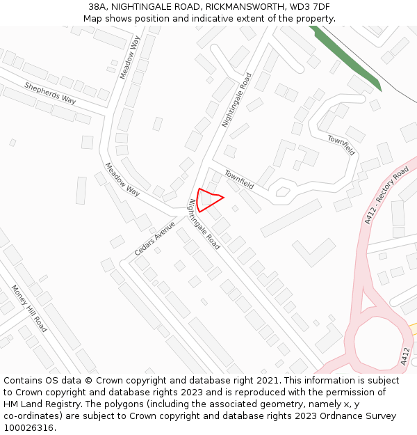 38A, NIGHTINGALE ROAD, RICKMANSWORTH, WD3 7DF: Location map and indicative extent of plot