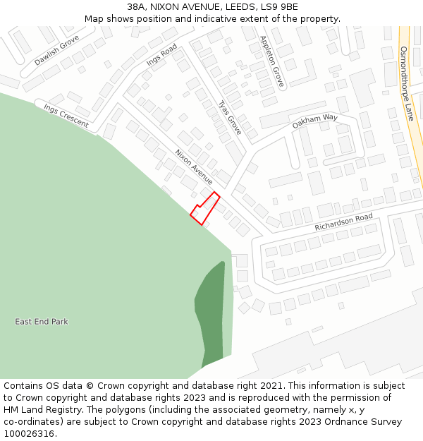 38A, NIXON AVENUE, LEEDS, LS9 9BE: Location map and indicative extent of plot