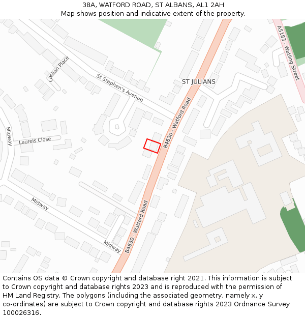 38A, WATFORD ROAD, ST ALBANS, AL1 2AH: Location map and indicative extent of plot