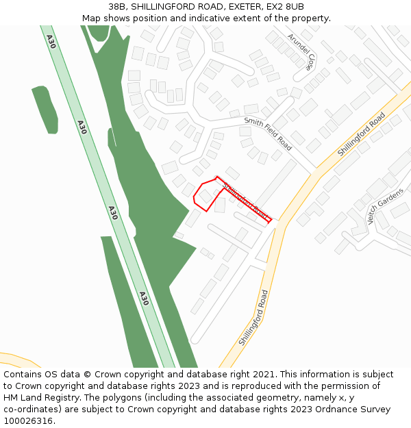 38B, SHILLINGFORD ROAD, EXETER, EX2 8UB: Location map and indicative extent of plot