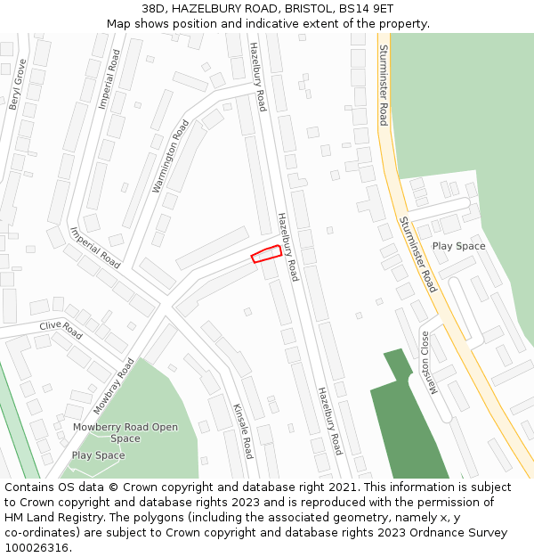 38D, HAZELBURY ROAD, BRISTOL, BS14 9ET: Location map and indicative extent of plot