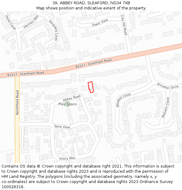 39, ABBEY ROAD, SLEAFORD, NG34 7XB: Location map and indicative extent of plot