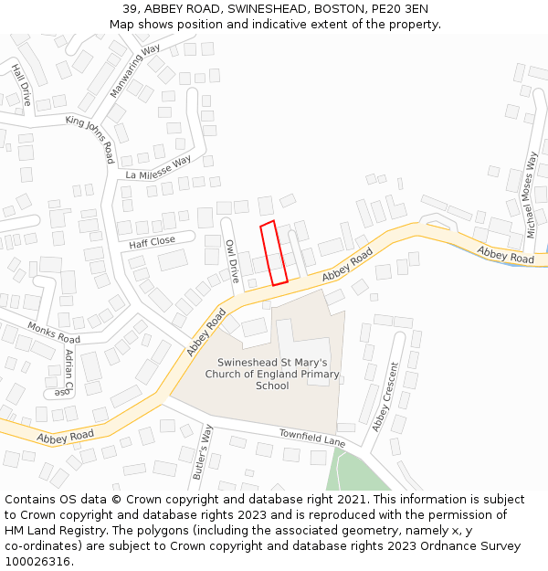 39, ABBEY ROAD, SWINESHEAD, BOSTON, PE20 3EN: Location map and indicative extent of plot