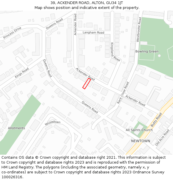 39, ACKENDER ROAD, ALTON, GU34 1JT: Location map and indicative extent of plot