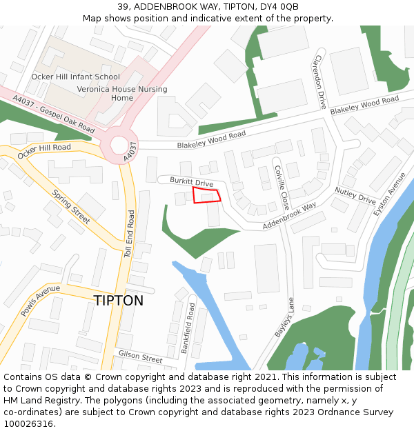 39, ADDENBROOK WAY, TIPTON, DY4 0QB: Location map and indicative extent of plot