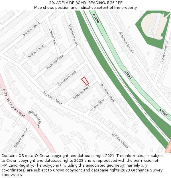 39, ADELAIDE ROAD, READING, RG6 1PE: Location map and indicative extent of plot