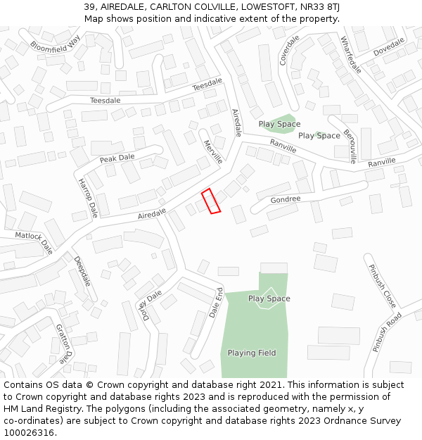 39, AIREDALE, CARLTON COLVILLE, LOWESTOFT, NR33 8TJ: Location map and indicative extent of plot