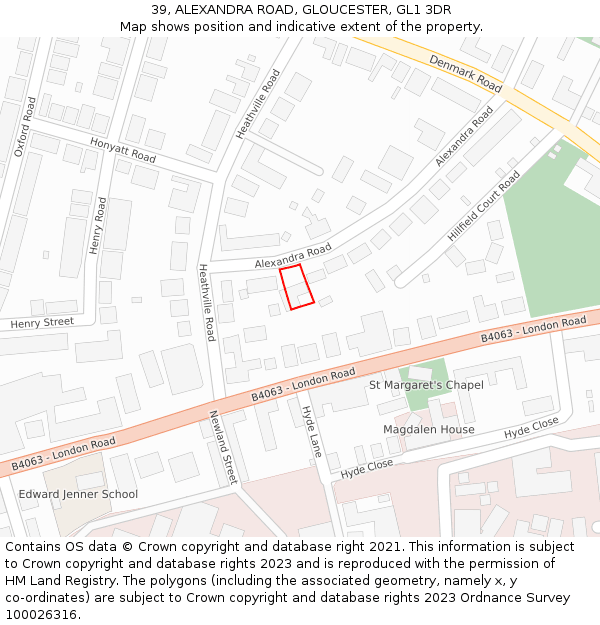 39, ALEXANDRA ROAD, GLOUCESTER, GL1 3DR: Location map and indicative extent of plot