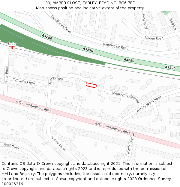 39, AMBER CLOSE, EARLEY, READING, RG6 7ED: Location map and indicative extent of plot
