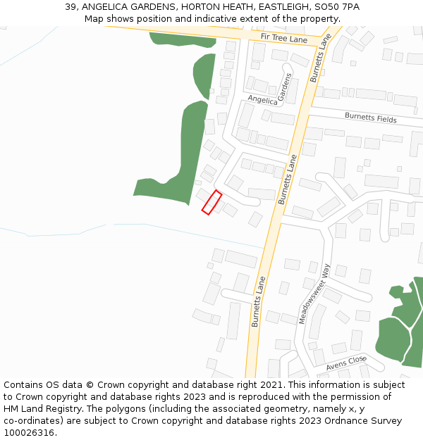 39, ANGELICA GARDENS, HORTON HEATH, EASTLEIGH, SO50 7PA: Location map and indicative extent of plot