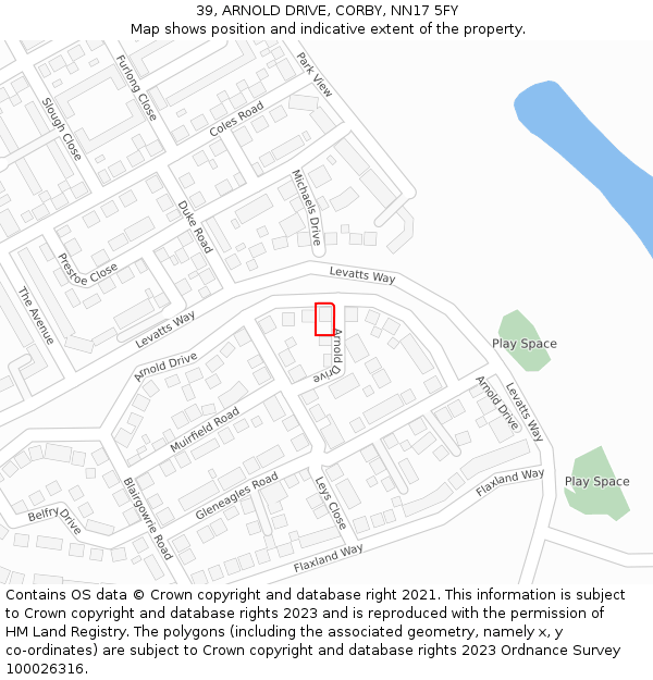 39, ARNOLD DRIVE, CORBY, NN17 5FY: Location map and indicative extent of plot