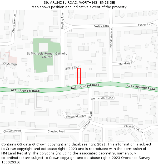 39, ARUNDEL ROAD, WORTHING, BN13 3EJ: Location map and indicative extent of plot
