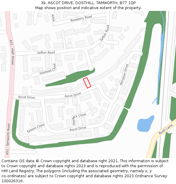 39, ASCOT DRIVE, DOSTHILL, TAMWORTH, B77 1QP: Location map and indicative extent of plot
