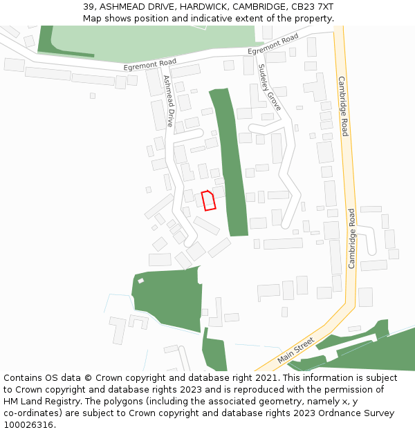 39, ASHMEAD DRIVE, HARDWICK, CAMBRIDGE, CB23 7XT: Location map and indicative extent of plot