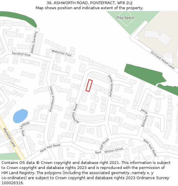 39, ASHWORTH ROAD, PONTEFRACT, WF8 2UJ: Location map and indicative extent of plot