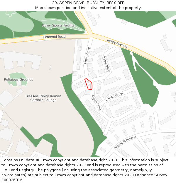 39, ASPEN DRIVE, BURNLEY, BB10 3FB: Location map and indicative extent of plot