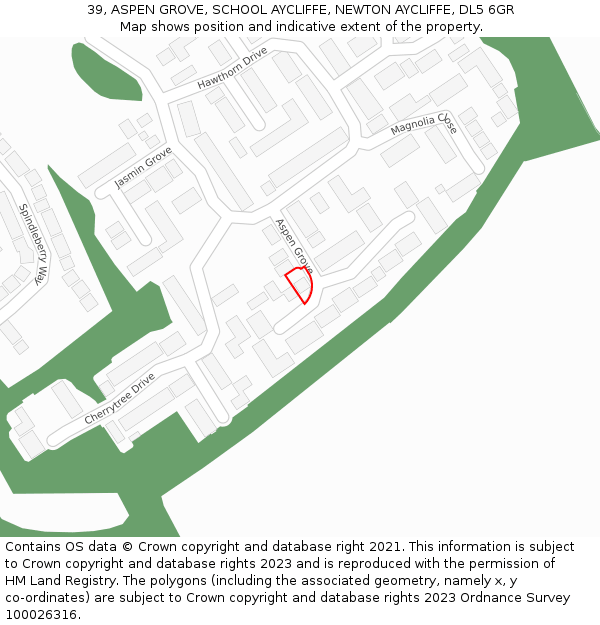 39, ASPEN GROVE, SCHOOL AYCLIFFE, NEWTON AYCLIFFE, DL5 6GR: Location map and indicative extent of plot