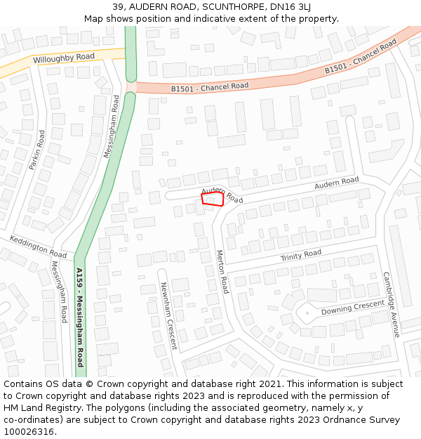 39, AUDERN ROAD, SCUNTHORPE, DN16 3LJ: Location map and indicative extent of plot