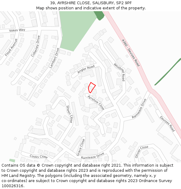39, AYRSHIRE CLOSE, SALISBURY, SP2 9PF: Location map and indicative extent of plot