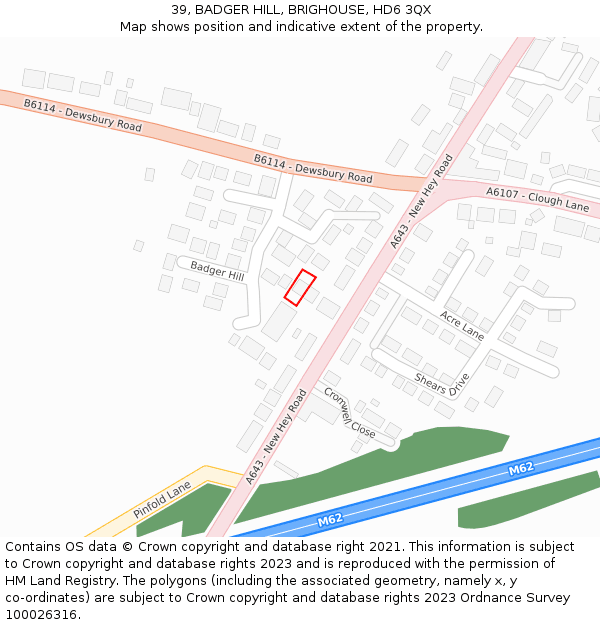 39, BADGER HILL, BRIGHOUSE, HD6 3QX: Location map and indicative extent of plot