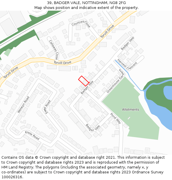 39, BADGER VALE, NOTTINGHAM, NG8 2FG: Location map and indicative extent of plot