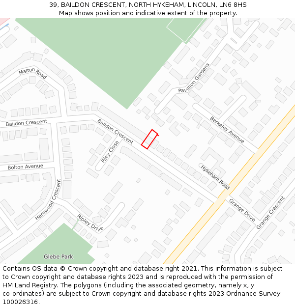 39, BAILDON CRESCENT, NORTH HYKEHAM, LINCOLN, LN6 8HS: Location map and indicative extent of plot