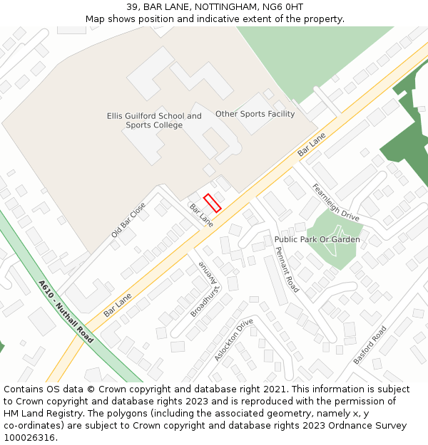 39, BAR LANE, NOTTINGHAM, NG6 0HT: Location map and indicative extent of plot