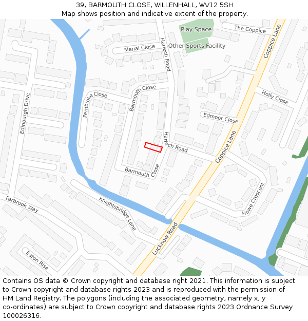39, BARMOUTH CLOSE, WILLENHALL, WV12 5SH: Location map and indicative extent of plot