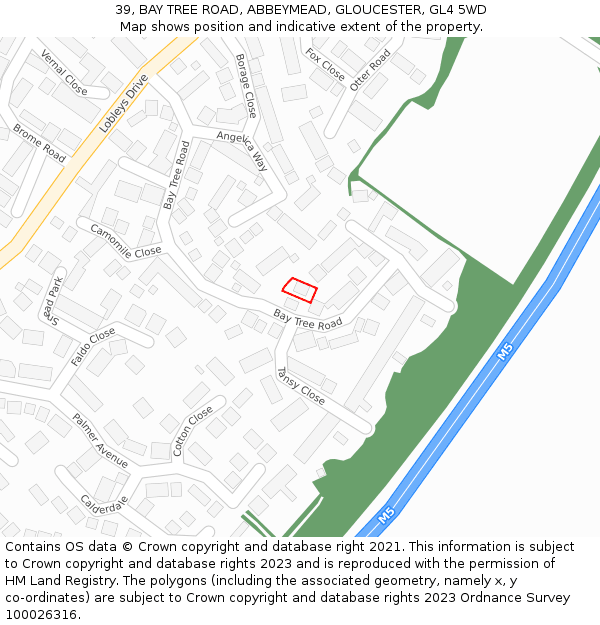 39, BAY TREE ROAD, ABBEYMEAD, GLOUCESTER, GL4 5WD: Location map and indicative extent of plot