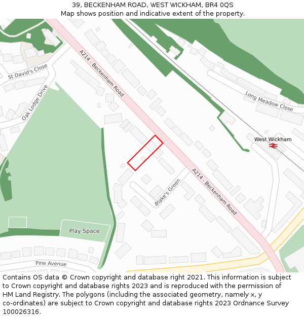 39, BECKENHAM ROAD, WEST WICKHAM, BR4 0QS: Location map and indicative extent of plot
