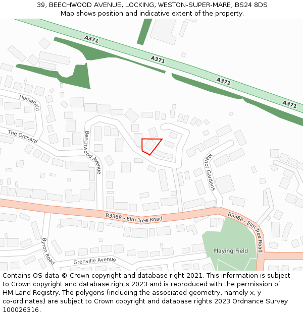 39, BEECHWOOD AVENUE, LOCKING, WESTON-SUPER-MARE, BS24 8DS: Location map and indicative extent of plot