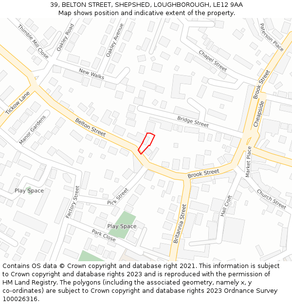 39, BELTON STREET, SHEPSHED, LOUGHBOROUGH, LE12 9AA: Location map and indicative extent of plot