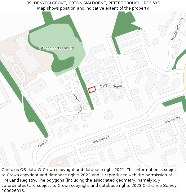 39, BENYON GROVE, ORTON MALBORNE, PETERBOROUGH, PE2 5XS: Location map and indicative extent of plot