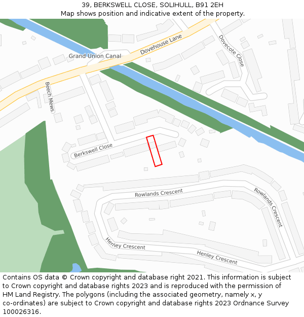 39, BERKSWELL CLOSE, SOLIHULL, B91 2EH: Location map and indicative extent of plot