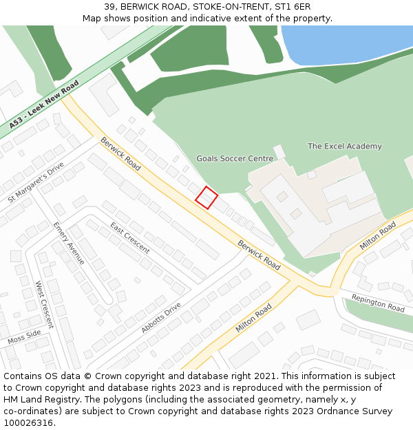 39, BERWICK ROAD, STOKE-ON-TRENT, ST1 6ER: Location map and indicative extent of plot
