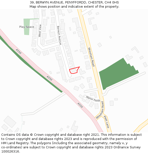 39, BERWYN AVENUE, PENYFFORDD, CHESTER, CH4 0HS: Location map and indicative extent of plot