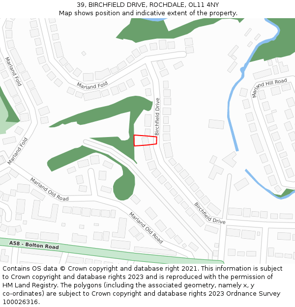 39, BIRCHFIELD DRIVE, ROCHDALE, OL11 4NY: Location map and indicative extent of plot
