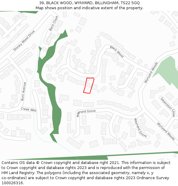 39, BLACK WOOD, WYNYARD, BILLINGHAM, TS22 5GQ: Location map and indicative extent of plot
