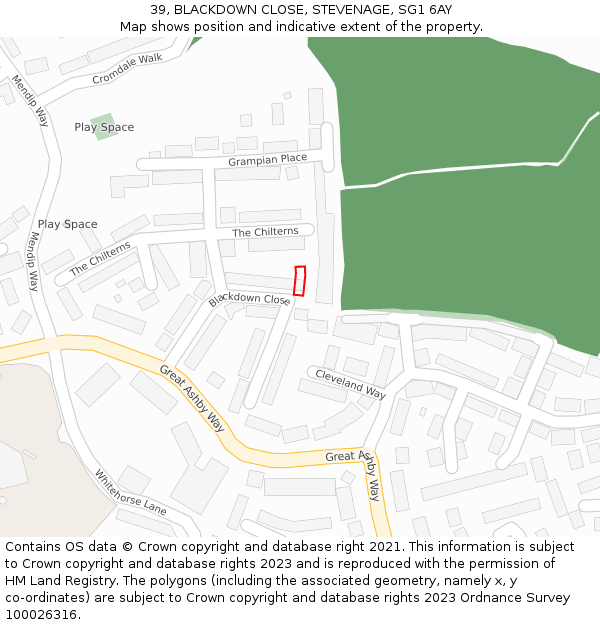39, BLACKDOWN CLOSE, STEVENAGE, SG1 6AY: Location map and indicative extent of plot