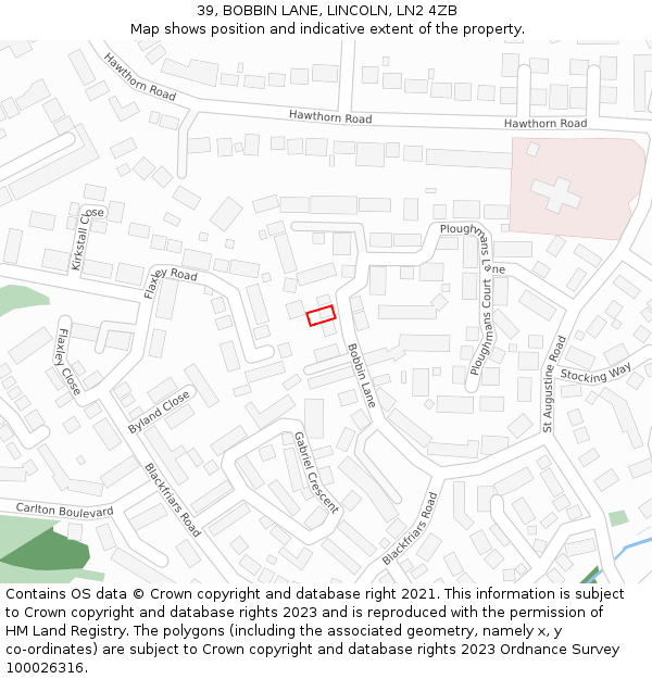 39, BOBBIN LANE, LINCOLN, LN2 4ZB: Location map and indicative extent of plot