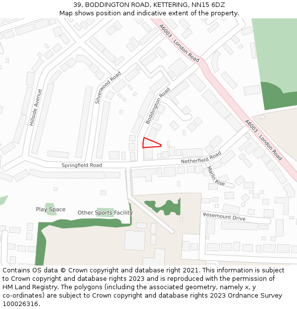 39, BODDINGTON ROAD, KETTERING, NN15 6DZ: Location map and indicative extent of plot