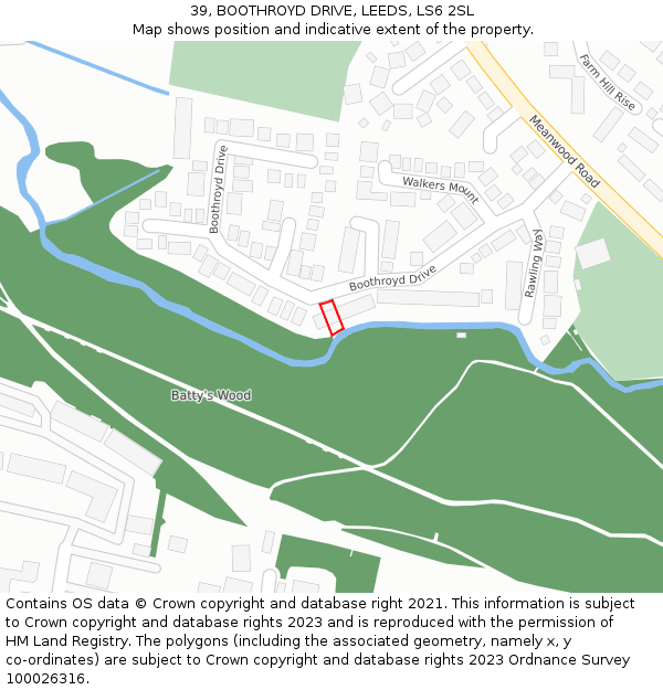 39, BOOTHROYD DRIVE, LEEDS, LS6 2SL: Location map and indicative extent of plot