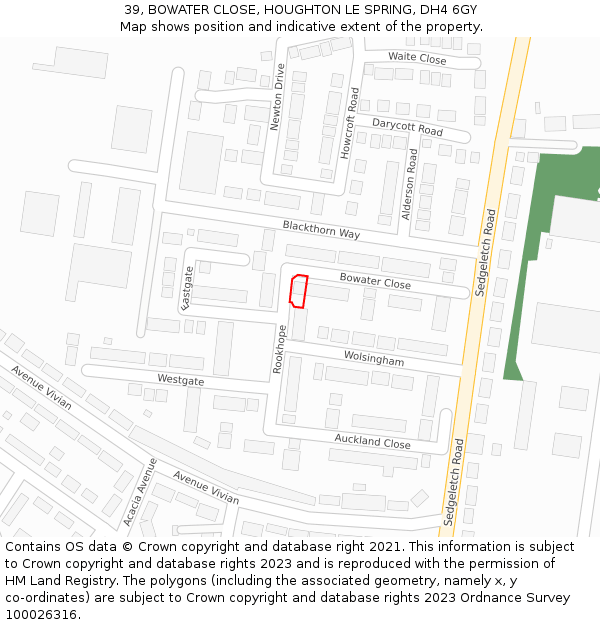 39, BOWATER CLOSE, HOUGHTON LE SPRING, DH4 6GY: Location map and indicative extent of plot