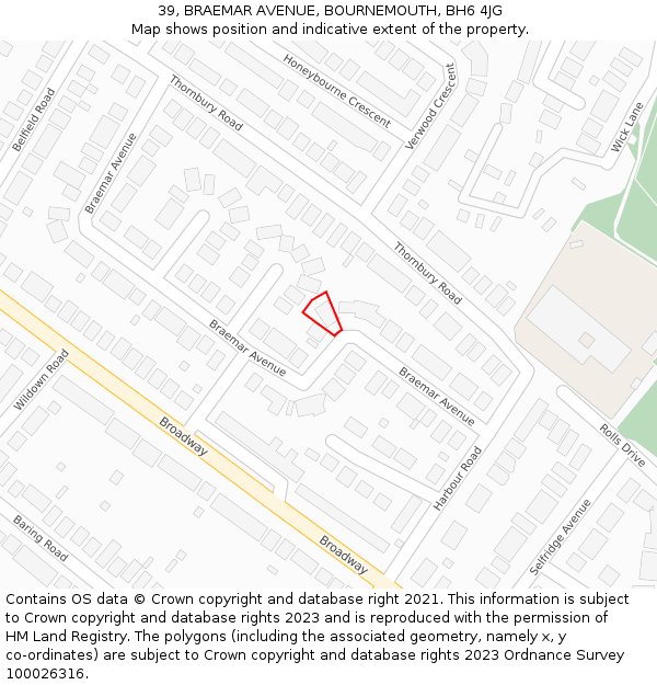 39, BRAEMAR AVENUE, BOURNEMOUTH, BH6 4JG: Location map and indicative extent of plot