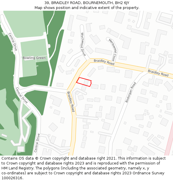 39, BRAIDLEY ROAD, BOURNEMOUTH, BH2 6JY: Location map and indicative extent of plot