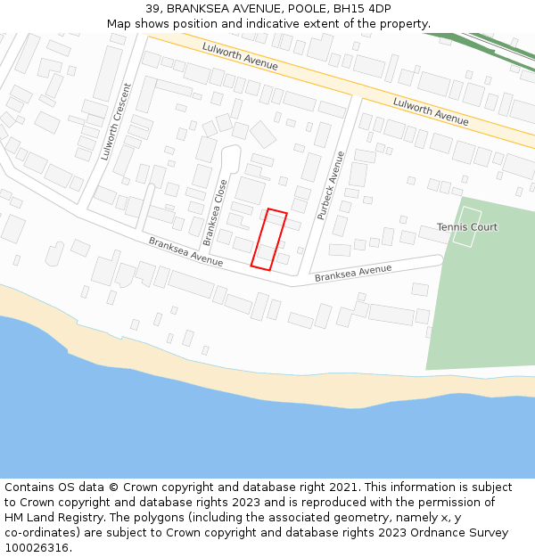 39, BRANKSEA AVENUE, POOLE, BH15 4DP: Location map and indicative extent of plot
