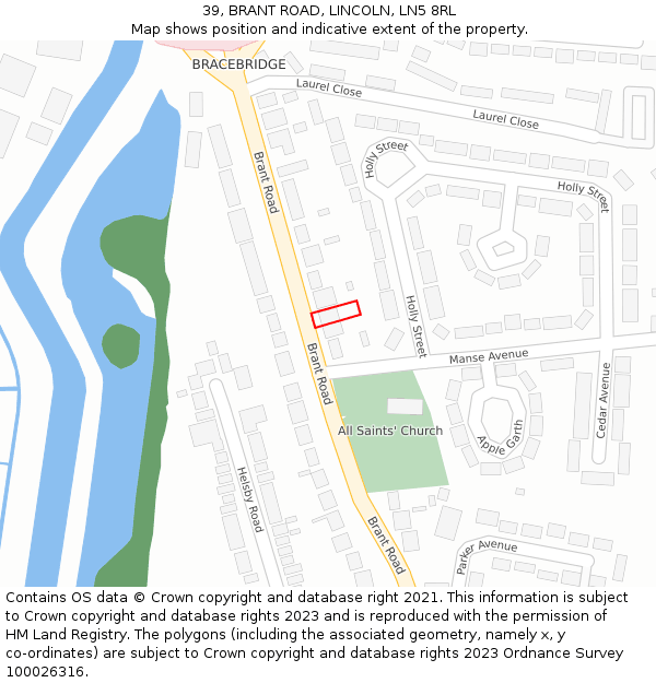 39, BRANT ROAD, LINCOLN, LN5 8RL: Location map and indicative extent of plot